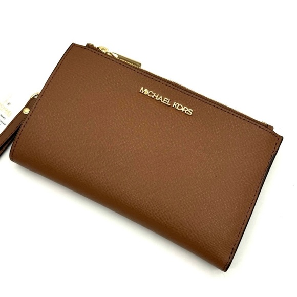 Michael Kors Large Double Zip Wallet Wristlet Luggage Brown - Picture 6 of 9